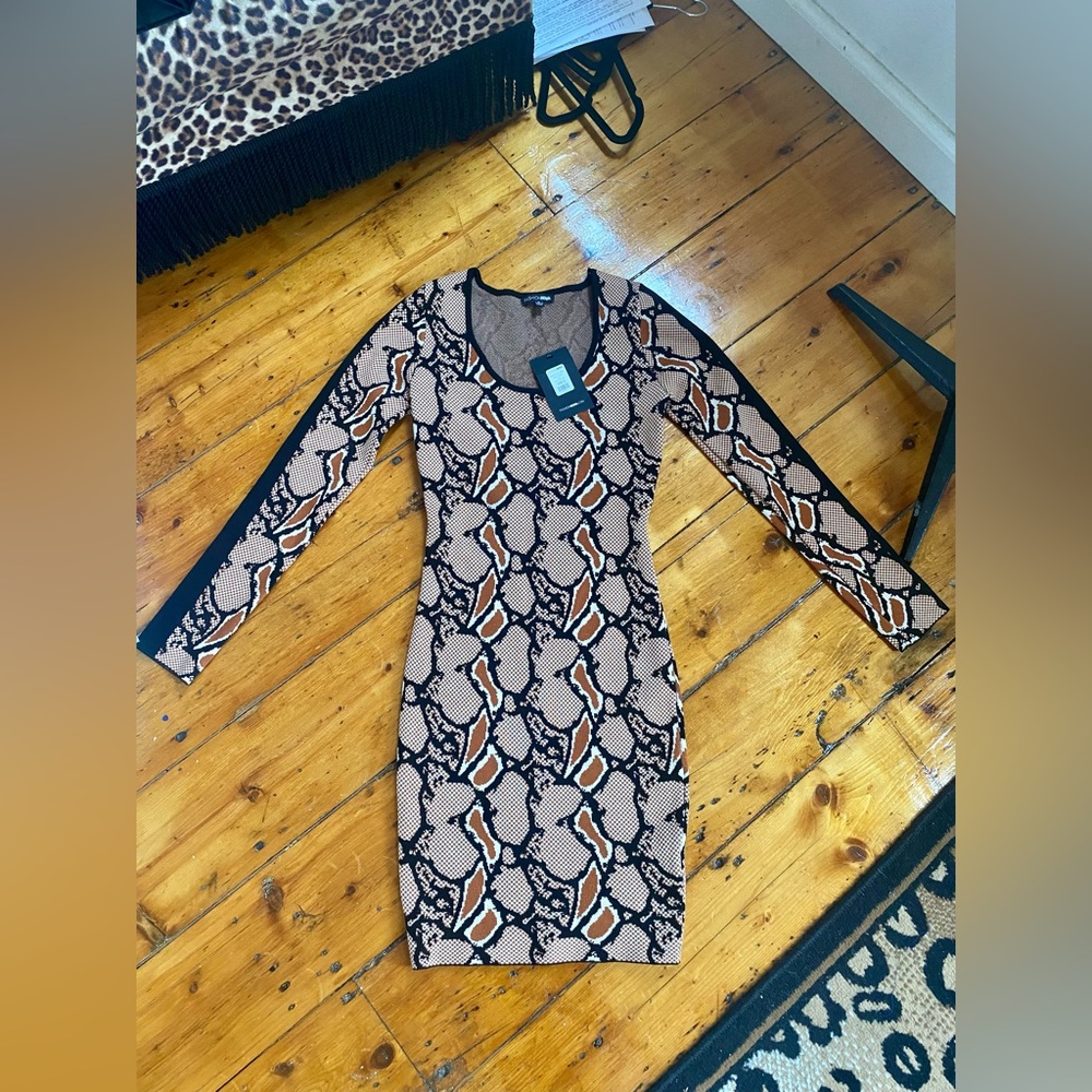 FASHIONNOVA Destiny Sweater Mini Dress snake print S NEW with tags!